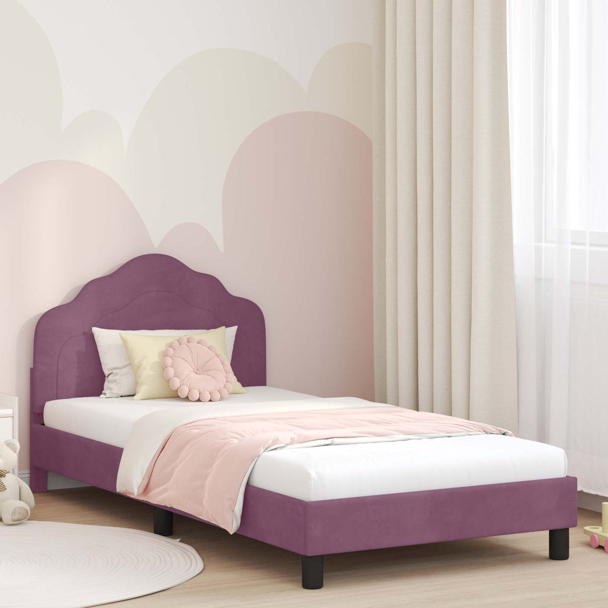 Bedframe voor kinderen met hoofdbord Paars 90 x 200 cm Fluweel is nu te koop bij PeponiXL, paradijselijk wonen!