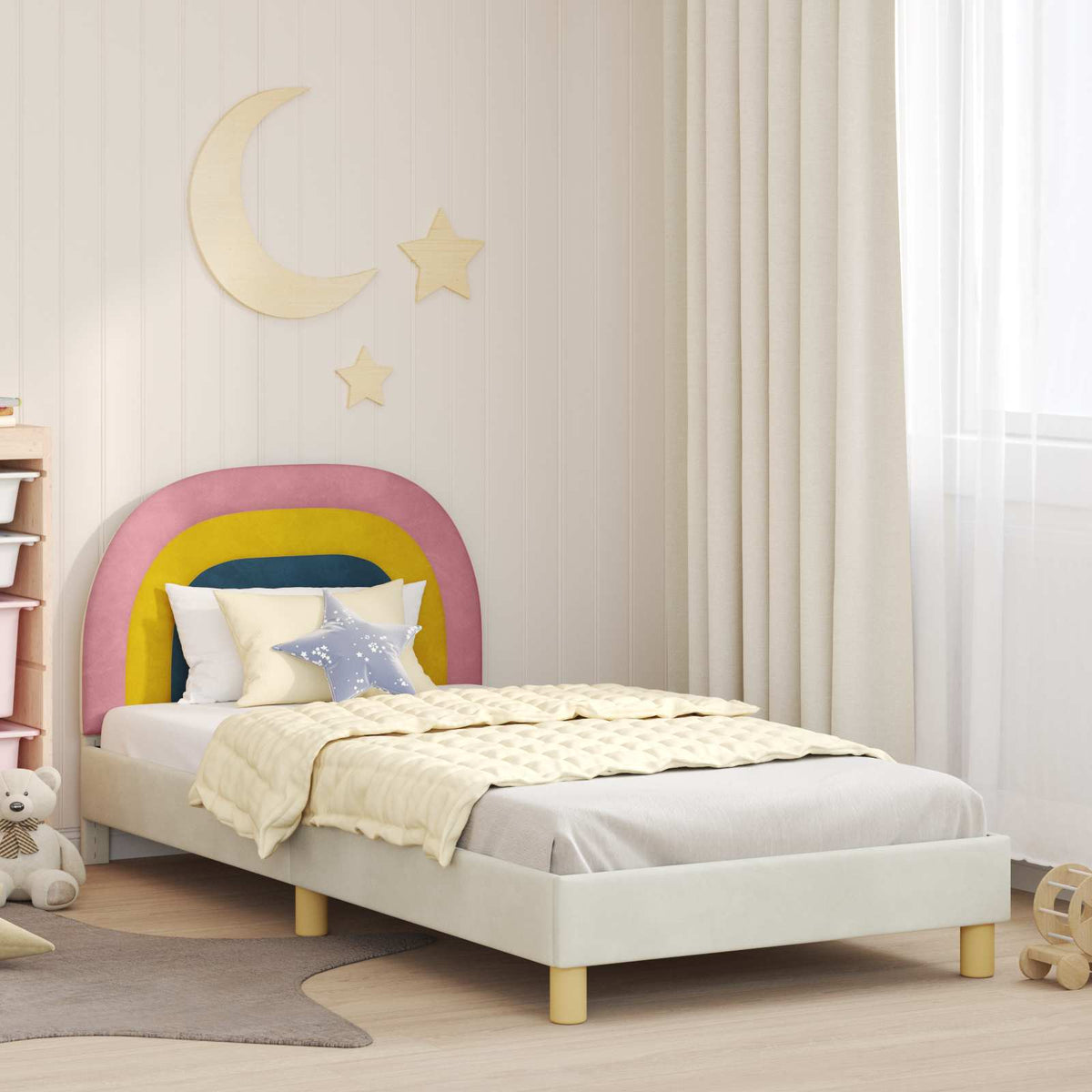 Bedframe voor kinderen met hoofdbord Crème 90 x 190 cm Fluweel is nu te koop bij PeponiXL, paradijselijk wonen!
