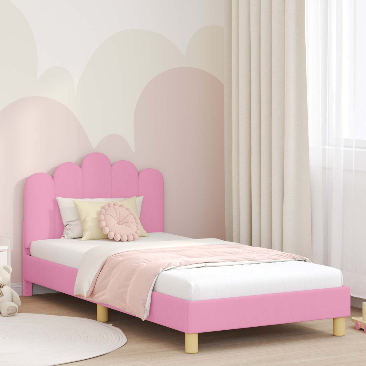 Bedframe voor kinderen met hoofdbord Roze 90 x 200 cm Stof is nu te koop bij PeponiXL, paradijselijk wonen!