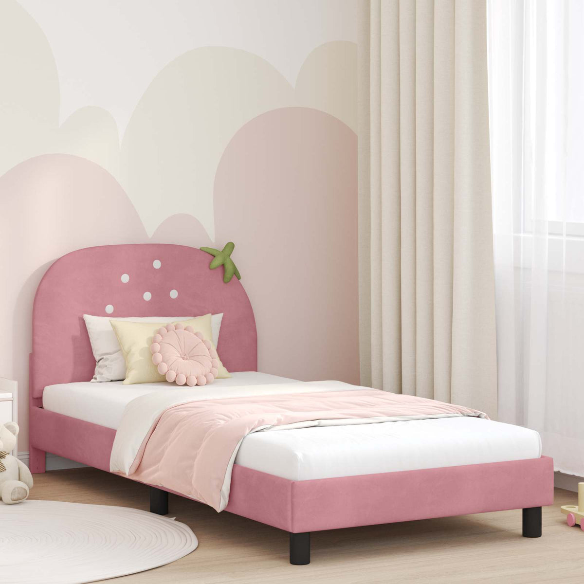 Bedframe voor kinderen met hoofdbord Roze 90 x 200 cm Fluweel is nu te koop bij PeponiXL, paradijselijk wonen!