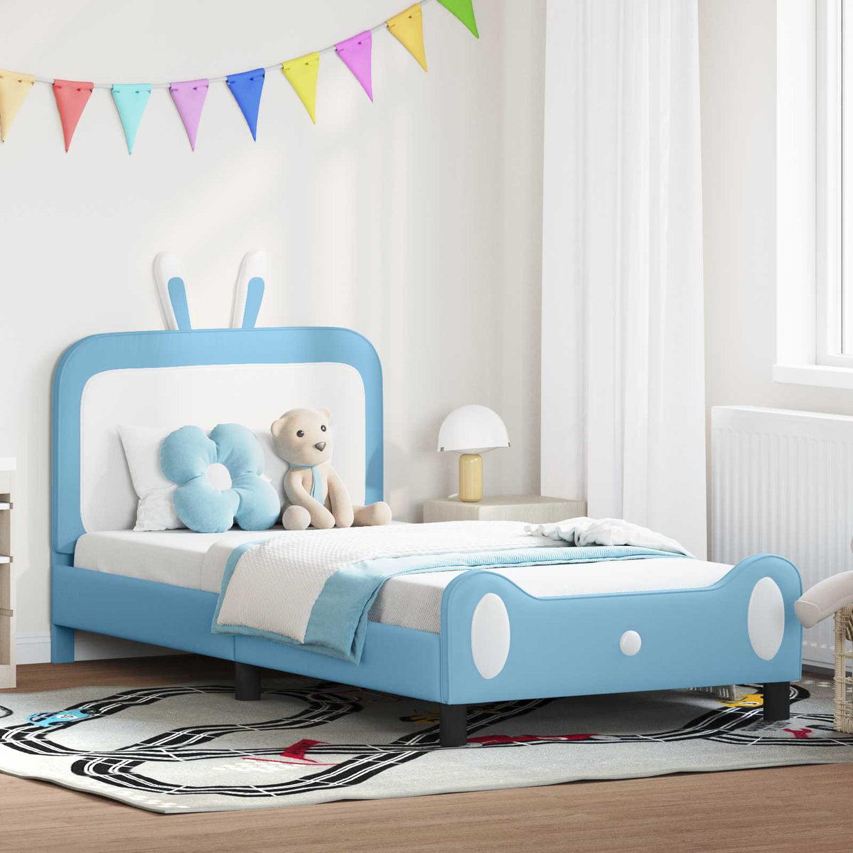 Bedframe voor kinderen met hoofdbord Blauw 90 x 190 cm PU is nu te koop bij PeponiXL, paradijselijk wonen!