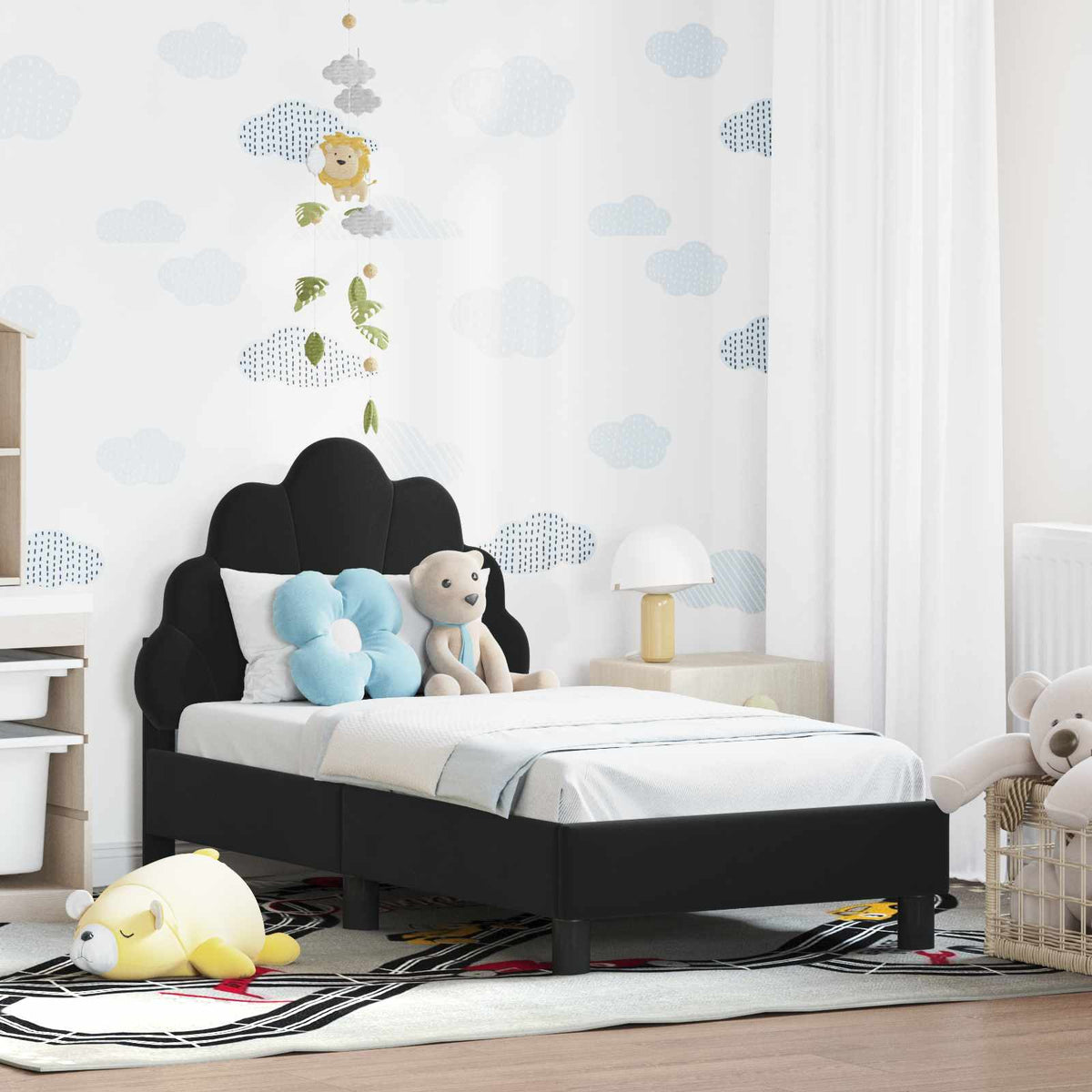 Peuterbedframe met hoofdbord Zwart 70 x 140 cm Fluweel is nu te koop bij PeponiXL, paradijselijk wonen!