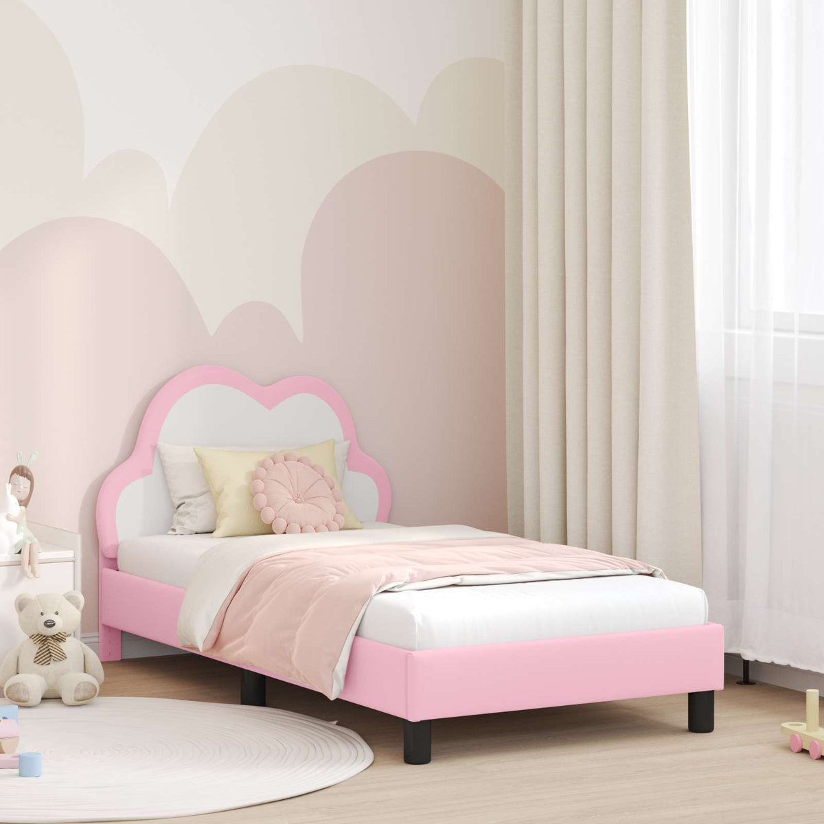Bedframe voor kinderen met hoofdbord Roze 80 x 160 cm PU is nu te koop bij PeponiXL, paradijselijk wonen!