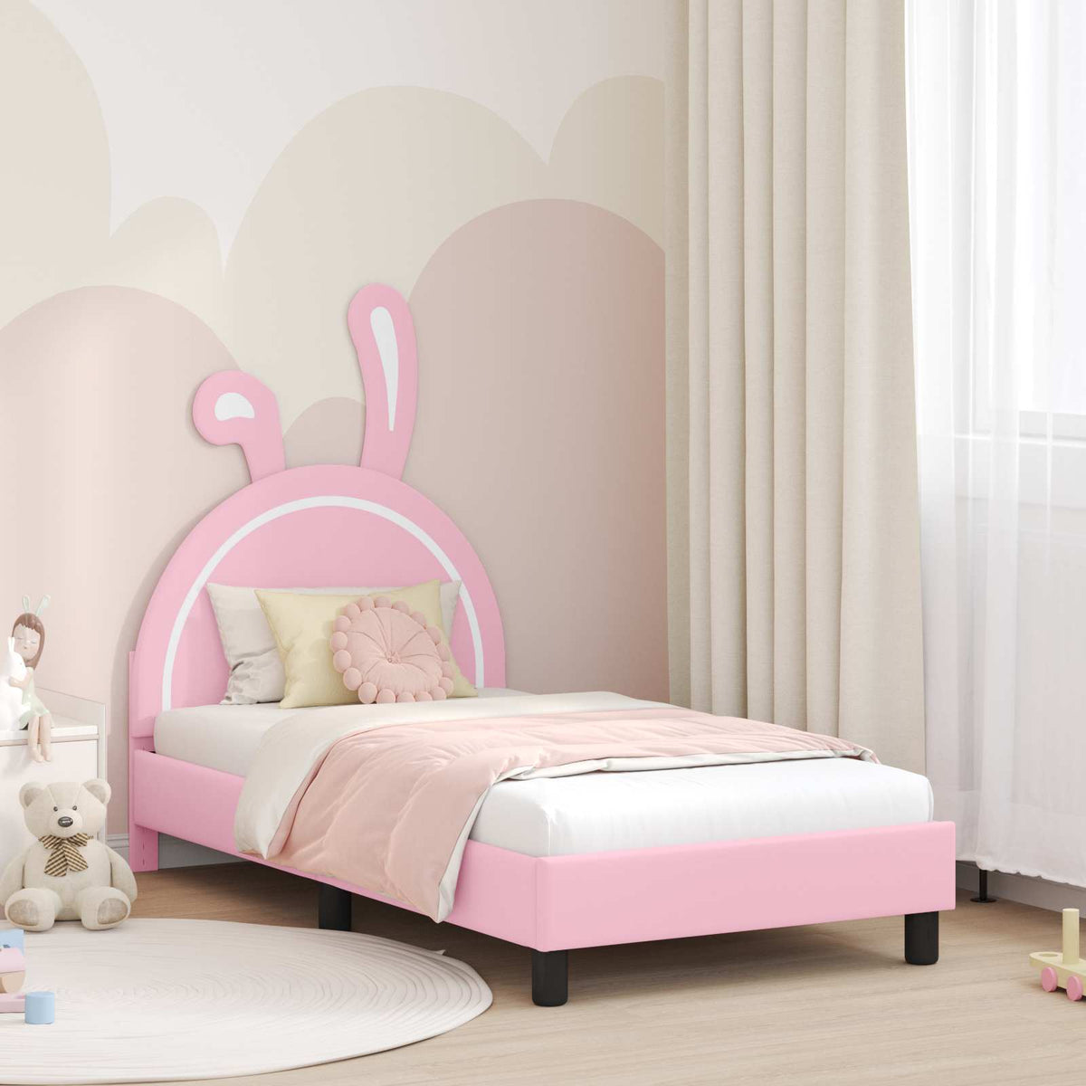 Bedframe voor kinderen met hoofdbord Roze 80 x 160 cm PU is nu te koop bij PeponiXL, paradijselijk wonen!