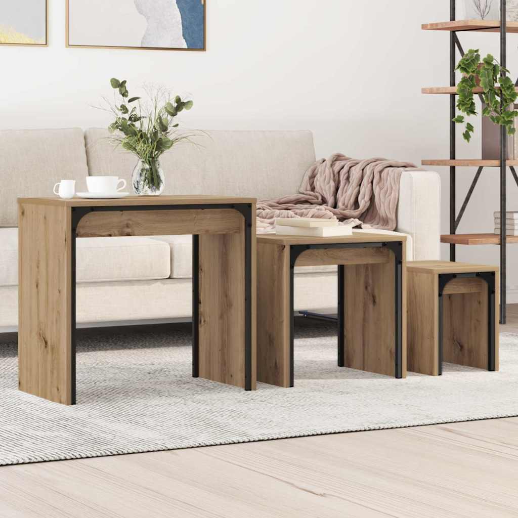 Salontafel 3 pcs Artisan Eiken Bewerkt hout is nu te koop bij PeponiXL, paradijselijk wonen!