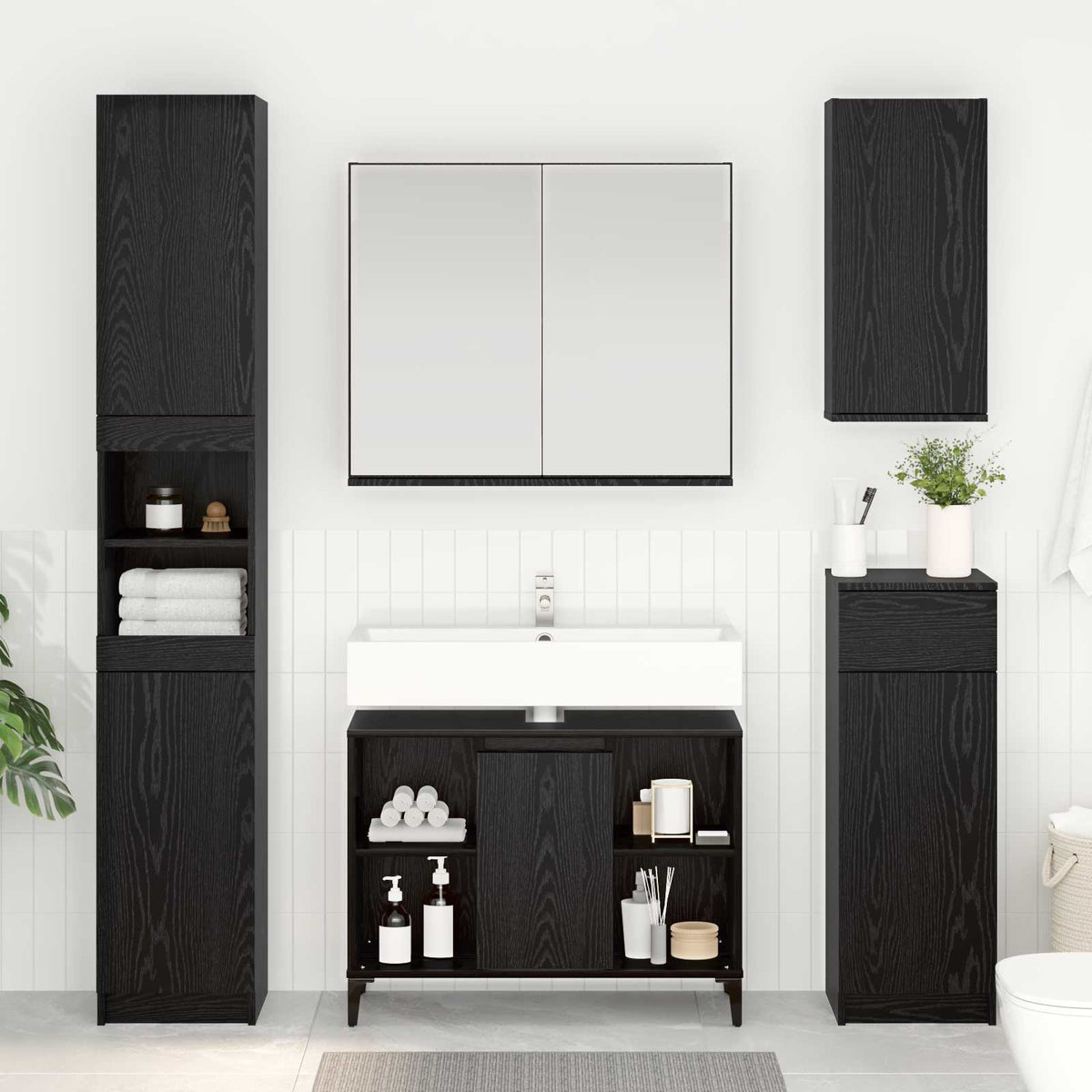 Wastafelkast met plank met opslag Zwart Eiken 80 x 33 x 60 cm is nu te koop bij PeponiXL, paradijselijk wonen!