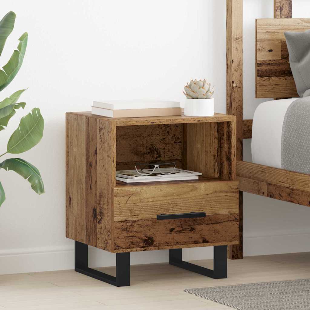 Nachtkastje met lade Oudhout 40 x 35 x 47,5 cm Bewerkt hout is nu te koop bij PeponiXL, paradijselijk wonen!