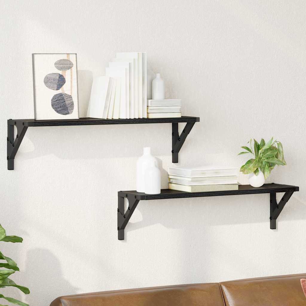 Wandplanken 2 pcs Zwart Eiken 60 x 15 x 15,5 cm Bewerkt hout is nu te koop bij PeponiXL, paradijselijk wonen!