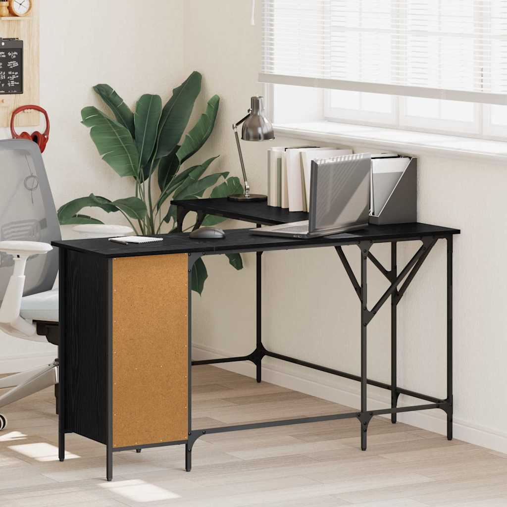 Bureau Zwart Eiken 141 x 141 x 75 cm Bewerkt hout is nu te koop bij PeponiXL, paradijselijk wonen!