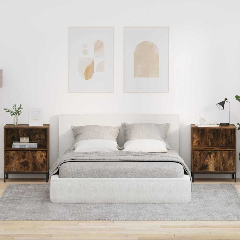 Nachtkastje 2 pcs Gerookt eiken 49 x 36 x 61 cm Bewerkt hout is nu te koop bij PeponiXL, paradijselijk wonen!