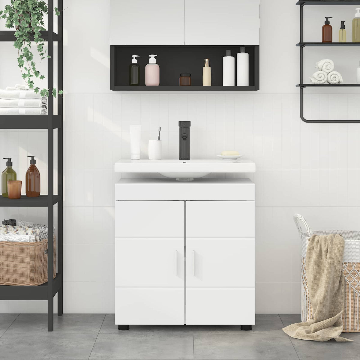 Badkamerkastenset TULUM Wit 60 x 34 x 63 cm Bewerkt hout is nu te koop bij PeponiXL, paradijselijk wonen!