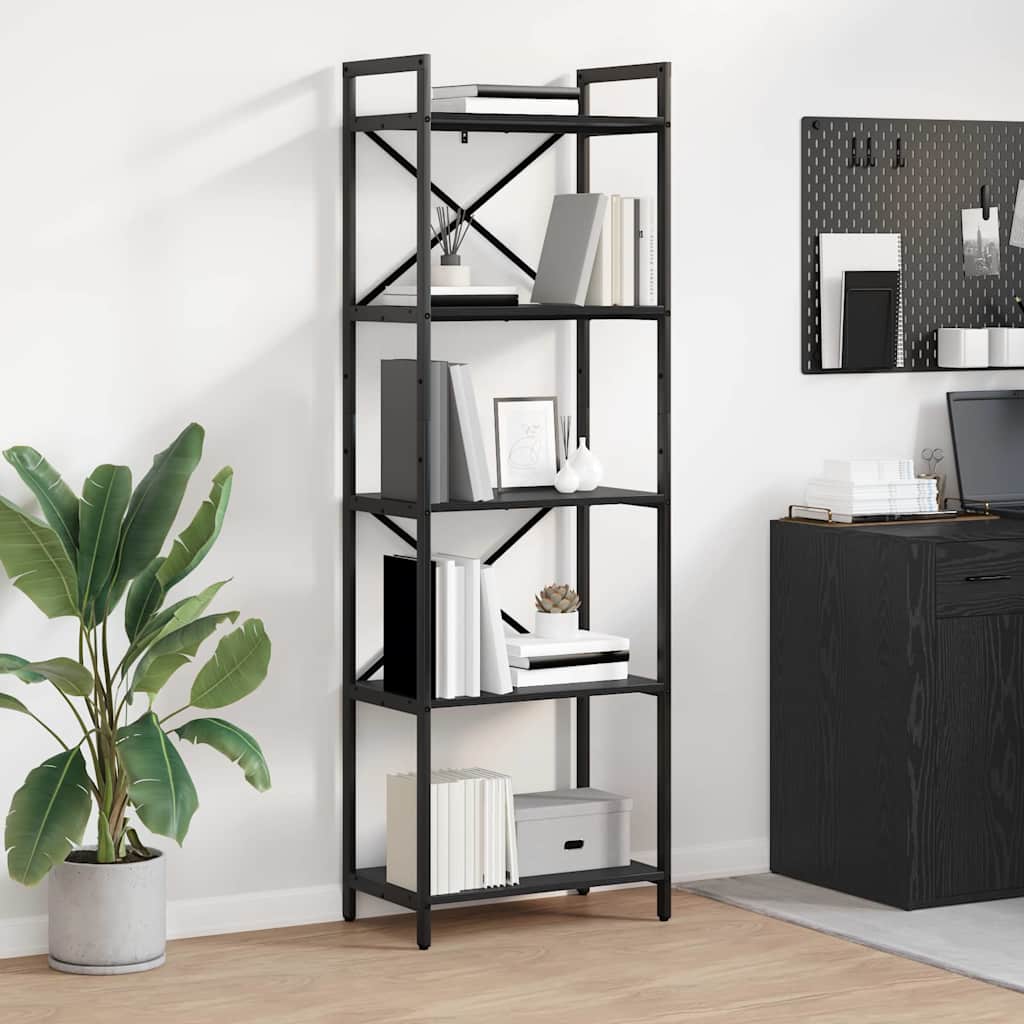 Boekenkast Zwart Eiken 56 x 34 x 171 cm Bewerkt hout is nu te koop bij PeponiXL, paradijselijk wonen!