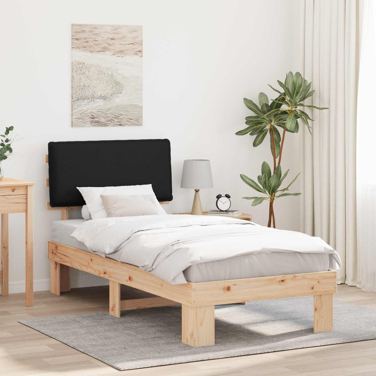 Bedframe met Gevoerd Hoofdgedeelte Zwart 75 x 190 cm is nu te koop bij PeponiXL, paradijselijk wonen!