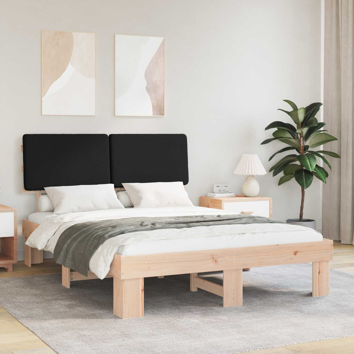 Bedframe met Gevoerd Hoofdgedeelte Zwart 140 x 190 cm is nu te koop bij PeponiXL, paradijselijk wonen!