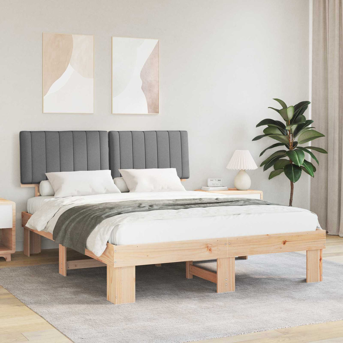 Bedframe met Gevoerd Hoofdgedeelte Lichtgrijs 150 x 200 cm is nu te koop bij PeponiXL, paradijselijk wonen!