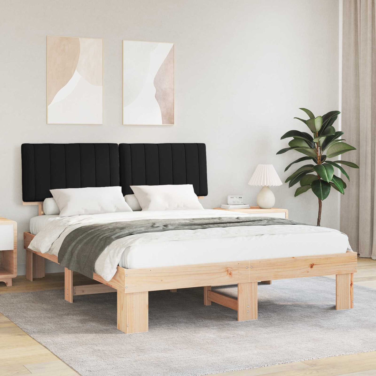 Bedframe met Gevoerd Hoofdgedeelte Zwart 150 x 200 cm is nu te koop bij PeponiXL, paradijselijk wonen!