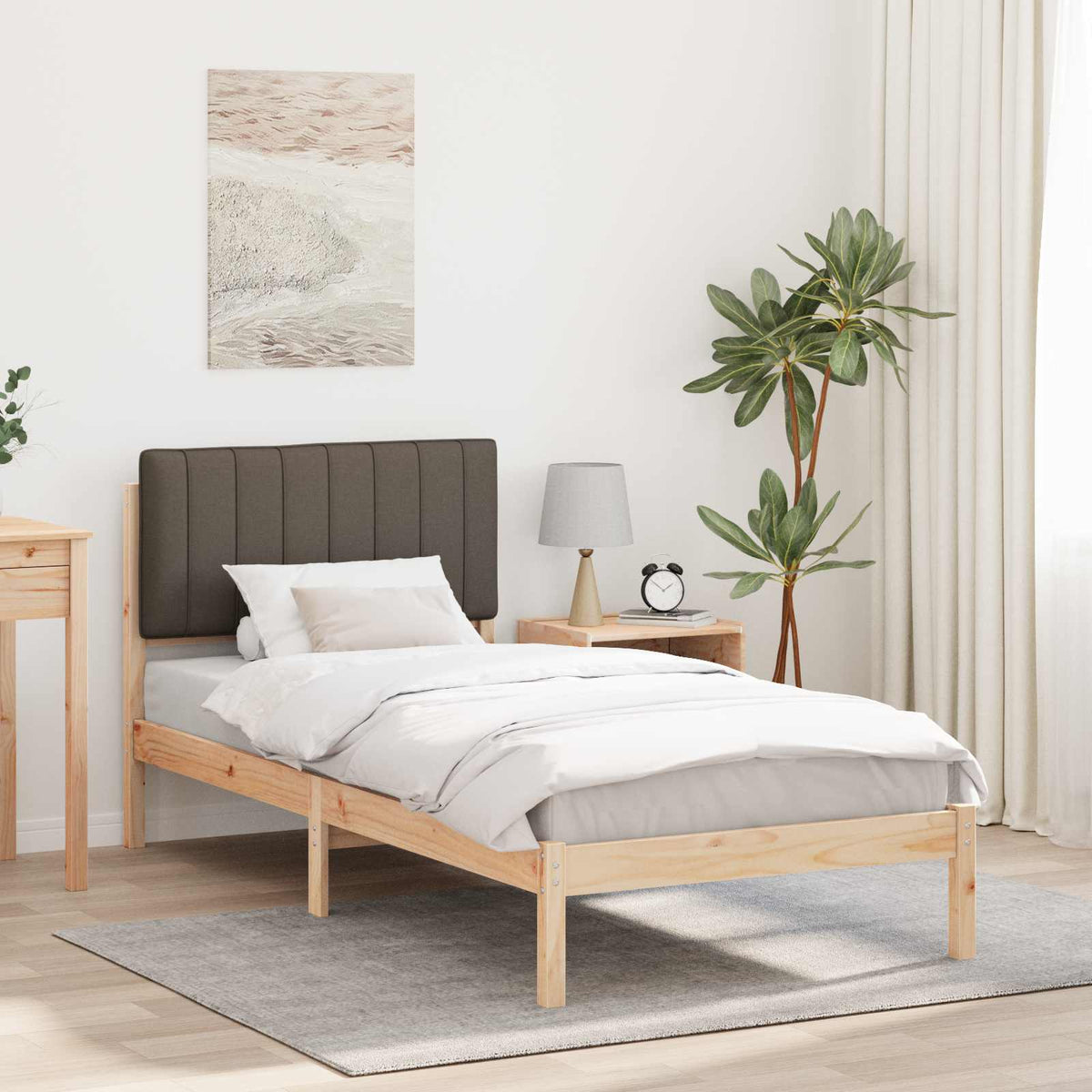 Bedframe met Gevoerd Hoofdgedeelte Natuurlijk en Taupe is nu te koop bij PeponiXL, paradijselijk wonen!