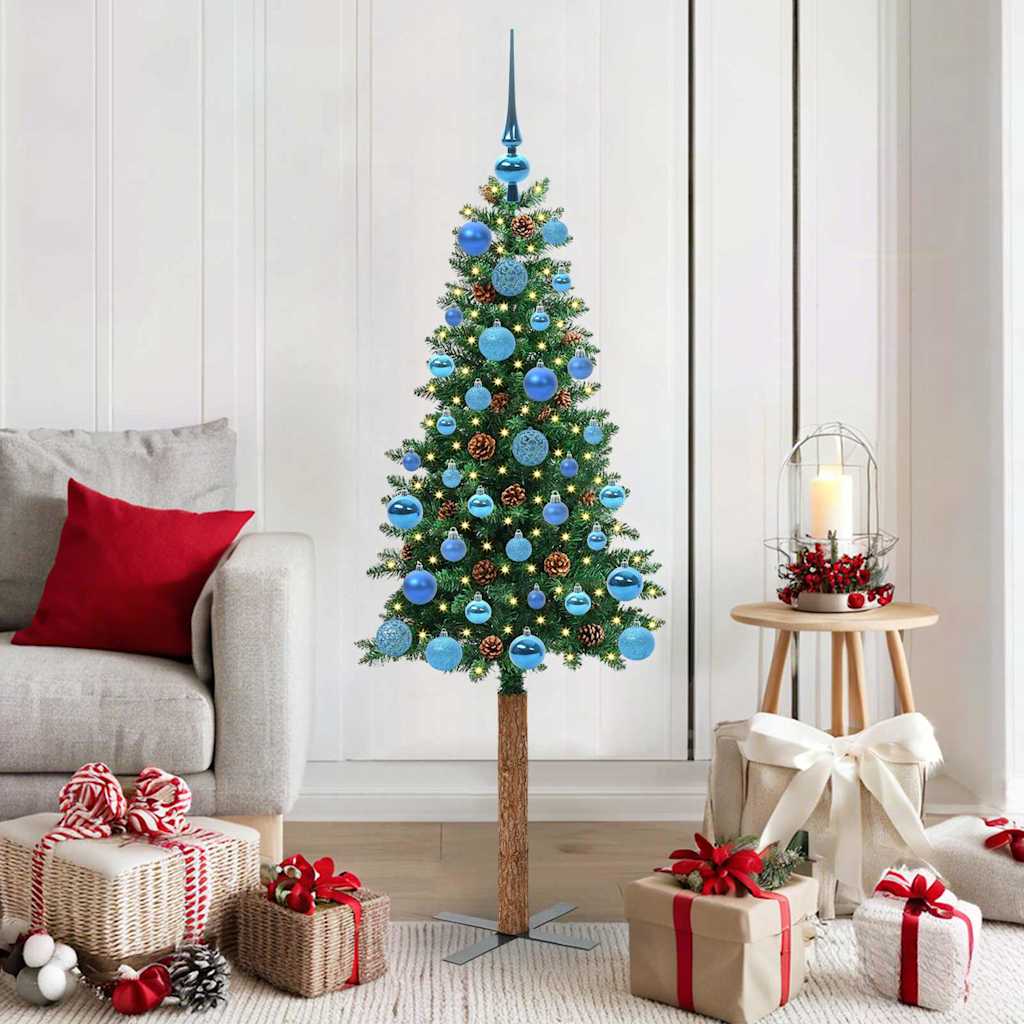 Slanke Kerstboom Groen 150 cm PVC en massief dennenhout is nu te koop bij PeponiXL, paradijselijk wonen!