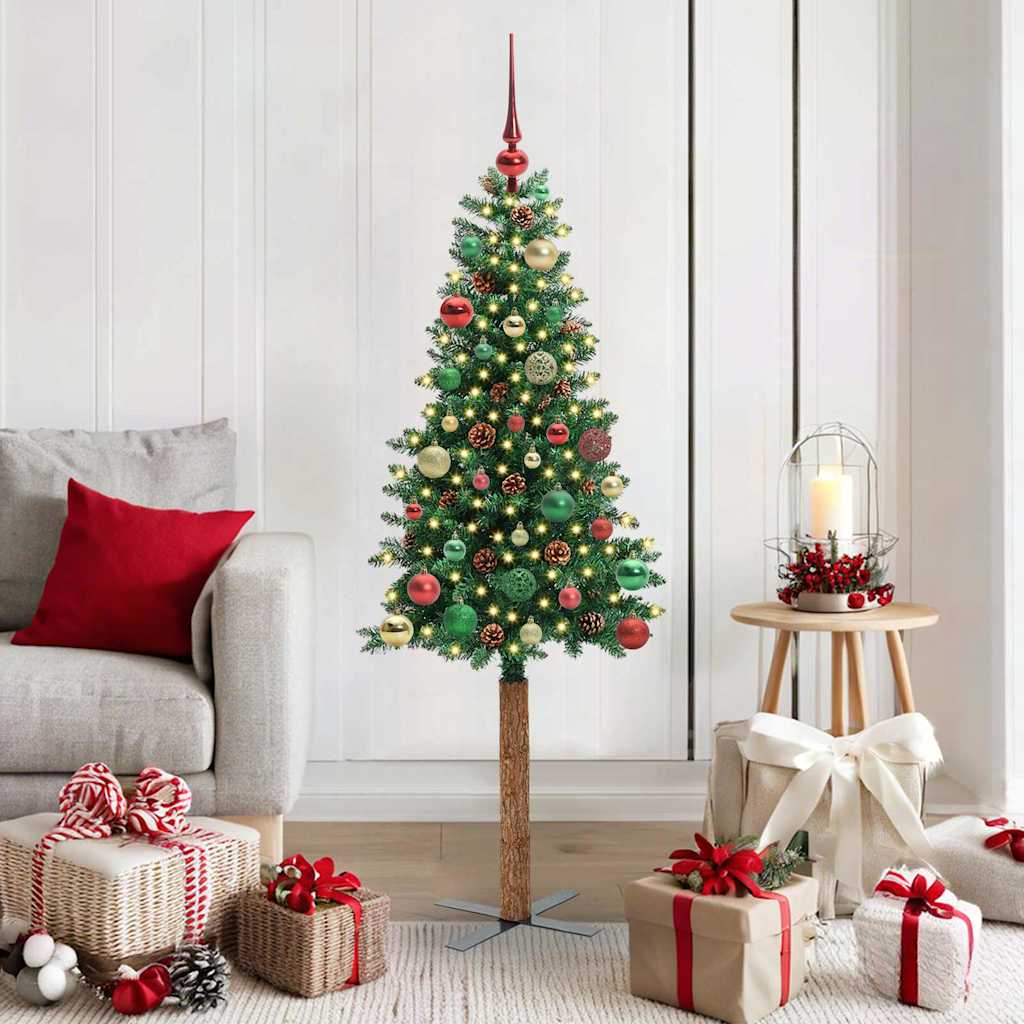 Slanke Kerstboom Groen 150 cm PVC en massief dennenhout is nu te koop bij PeponiXL, paradijselijk wonen!