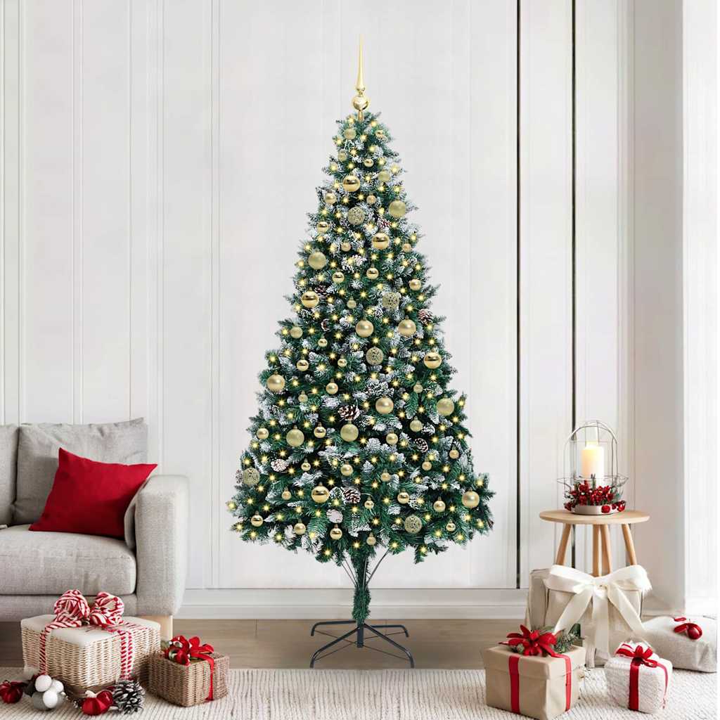 vidaXL Kerstboom met ledverlichting Groen en Wit 210 cm
