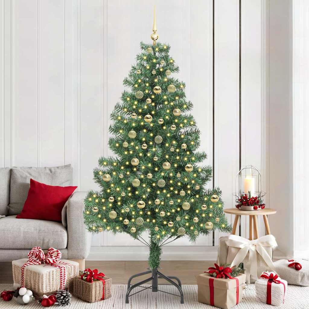 vidaXL Kerstboom met ledverlichting Groen 210 cm PVC en staal