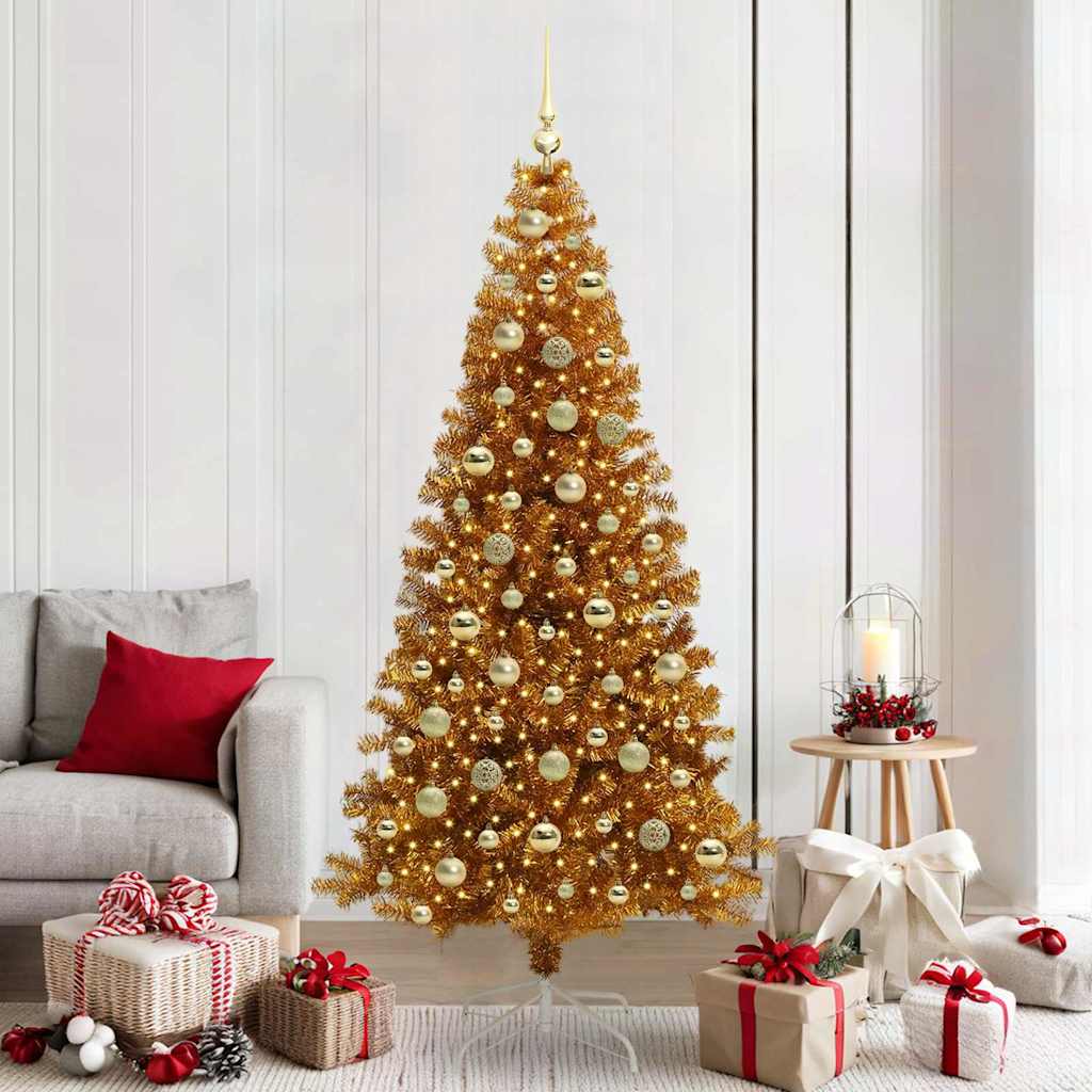 vidaXL Kerstboom met ledverlichting Goud 210 cm PET en staal