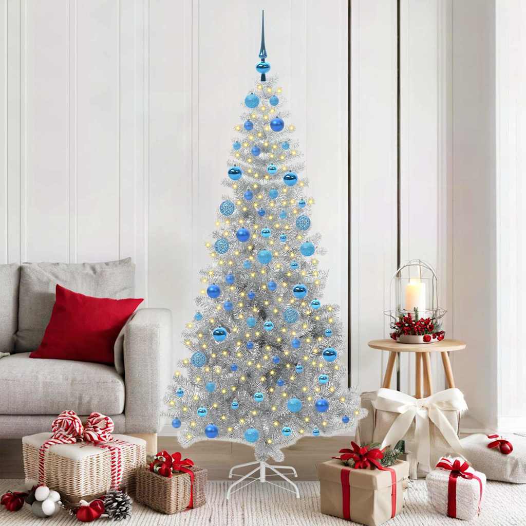 Kerstboom met ledverlichting zilver 180 cm PET en staal is nu te koop bij PeponiXL, paradijselijk wonen!