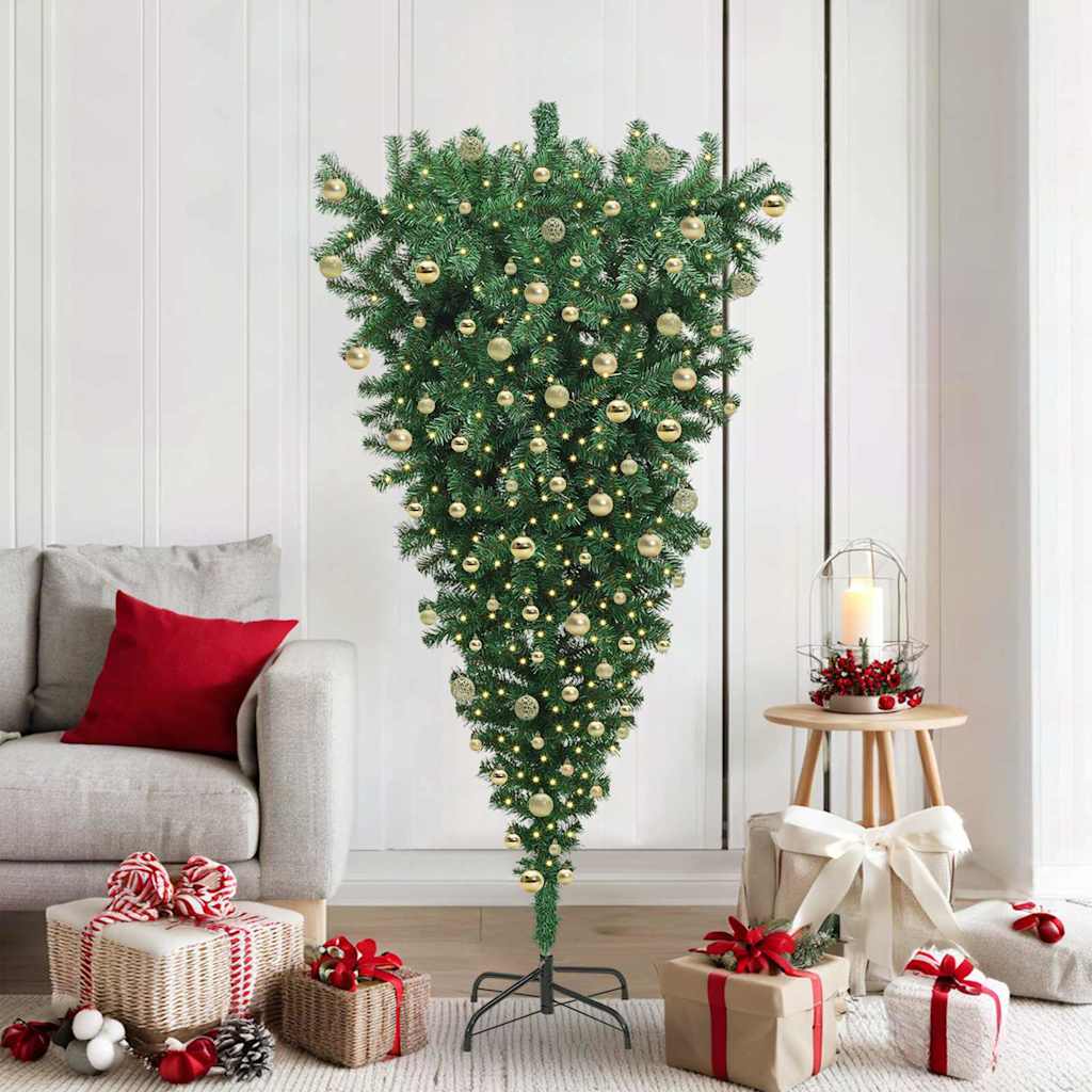 Ondersteboven Kunstkerstboom met Ballenset Groen 180 cm PVC is nu te koop bij PeponiXL, paradijselijk wonen!