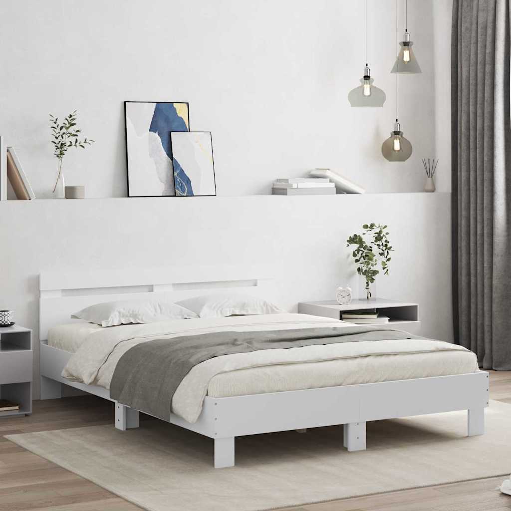 Bedframe met LED met hoofdeinde Wit 152 x 203 cm Bewerkt hout is nu te koop bij PeponiXL, paradijselijk wonen!