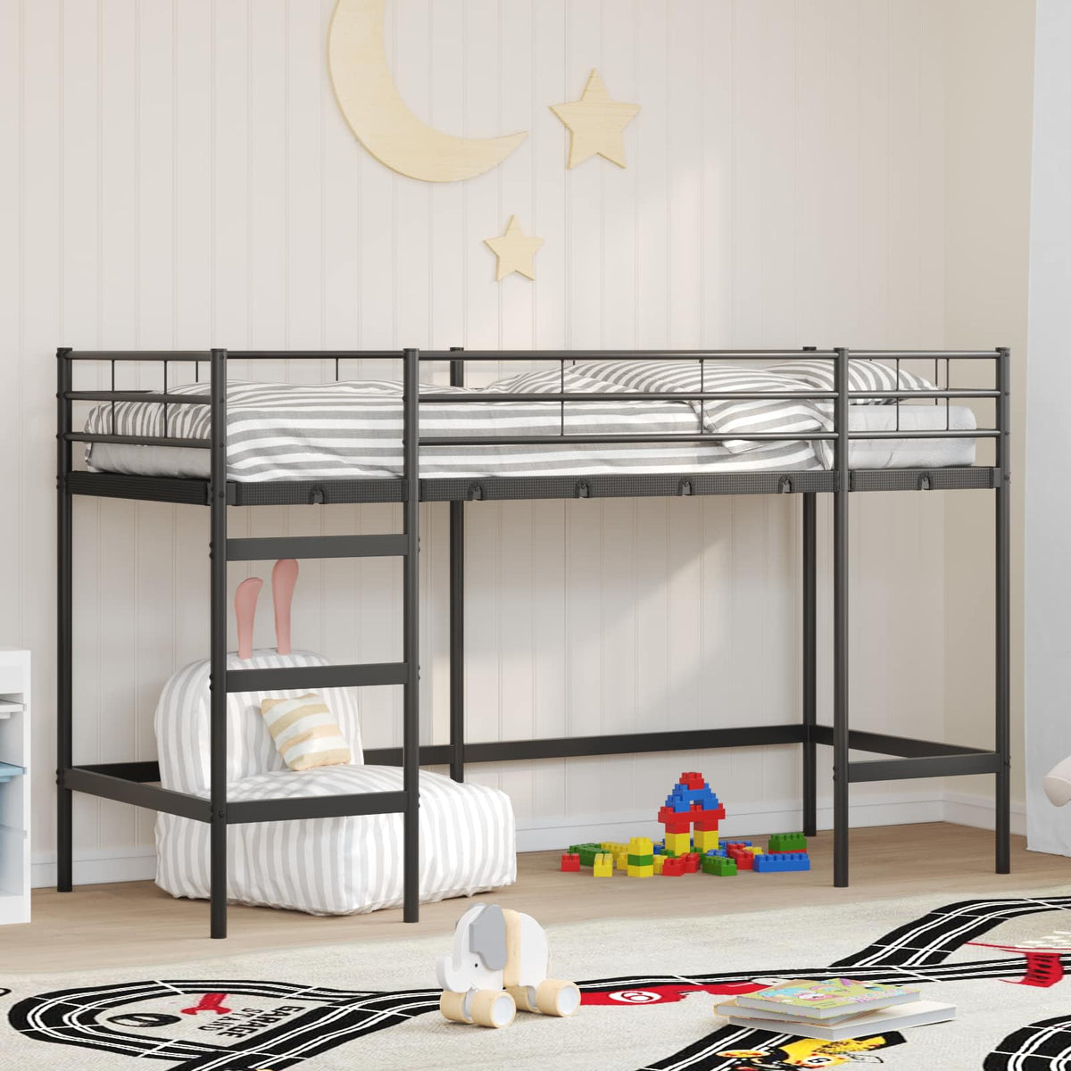 Loftbed voor Kids Zwart 90 x 190 cm Staal is nu te koop bij PeponiXL, paradijselijk wonen!