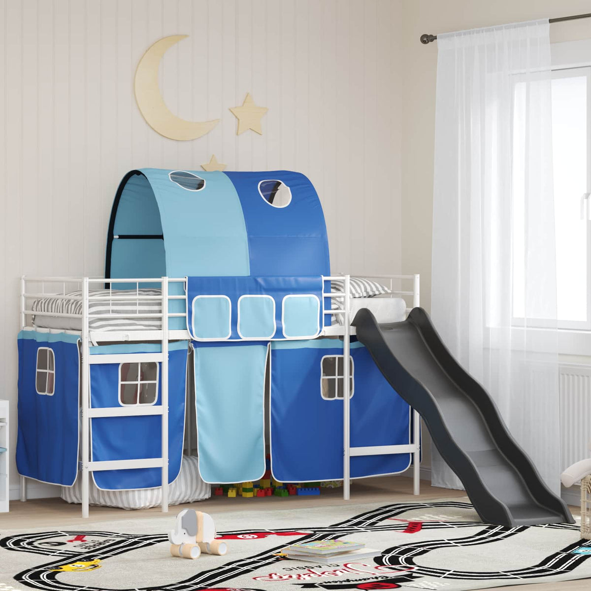 Loftbed voor Kids Wit en Blauw 75 x 190 cm Metaal is nu te koop bij PeponiXL, paradijselijk wonen!