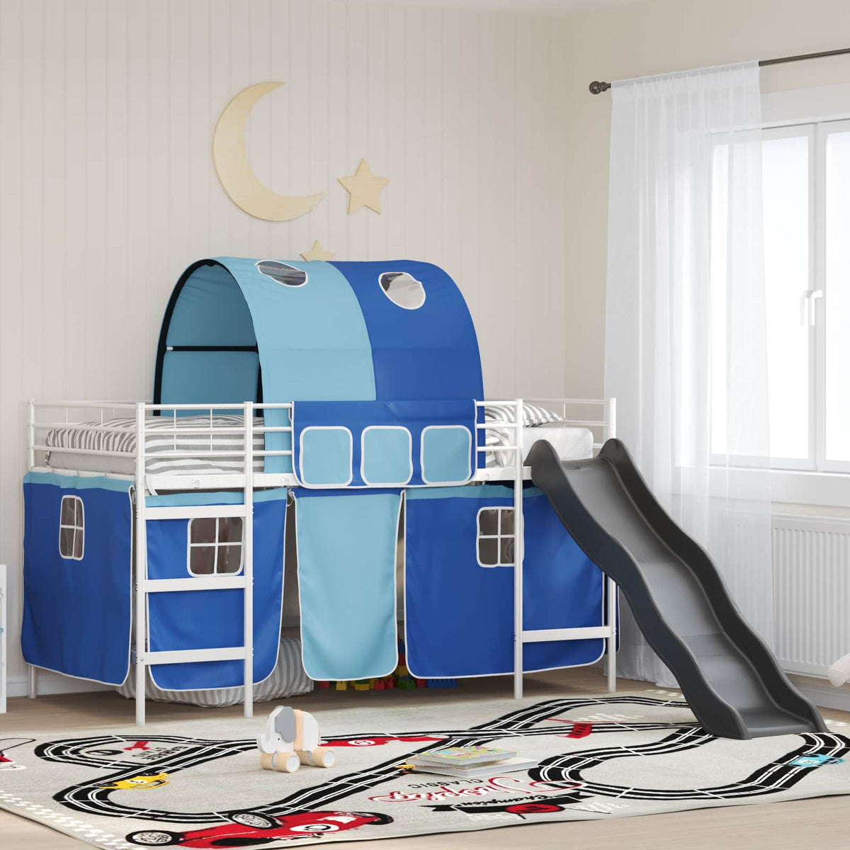 Loftbed voor Kids Wit en Blauw 107 x 200 cm Metaal is nu te koop bij PeponiXL, paradijselijk wonen!