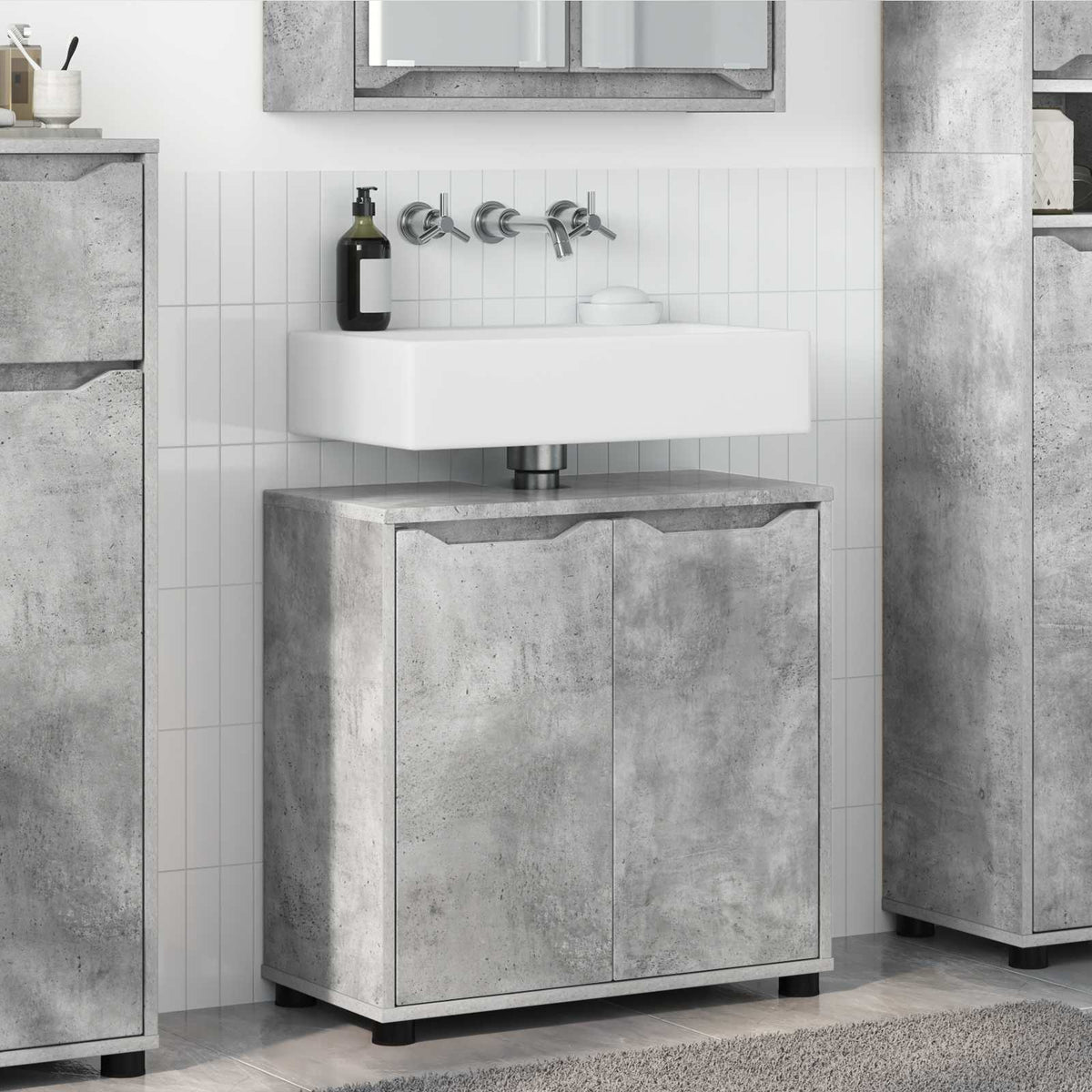 Badkamer wastafelkast Beton Grijs 60 x 30 x 60 cm Bewerkt hout is nu te koop bij PeponiXL, paradijselijk wonen!
