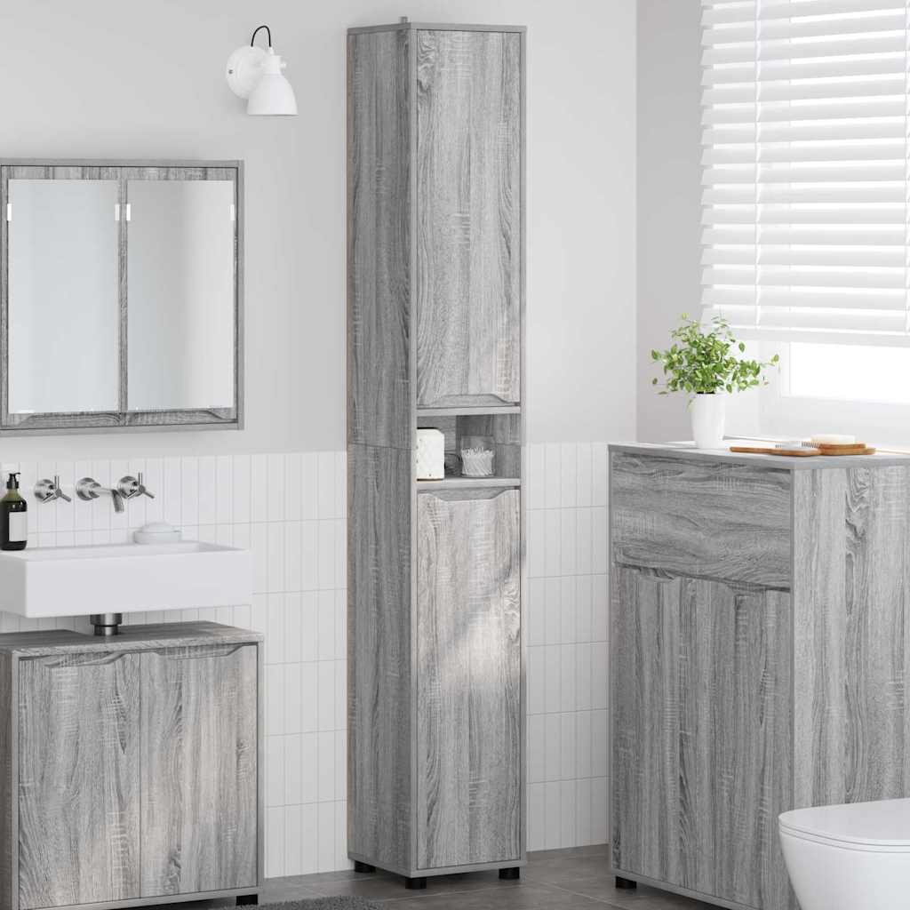 Badkamer Kast Grijs Sonoma 30,5 x 30 x 195 cm Bewerkt hout is nu te koop bij PeponiXL, paradijselijk wonen!