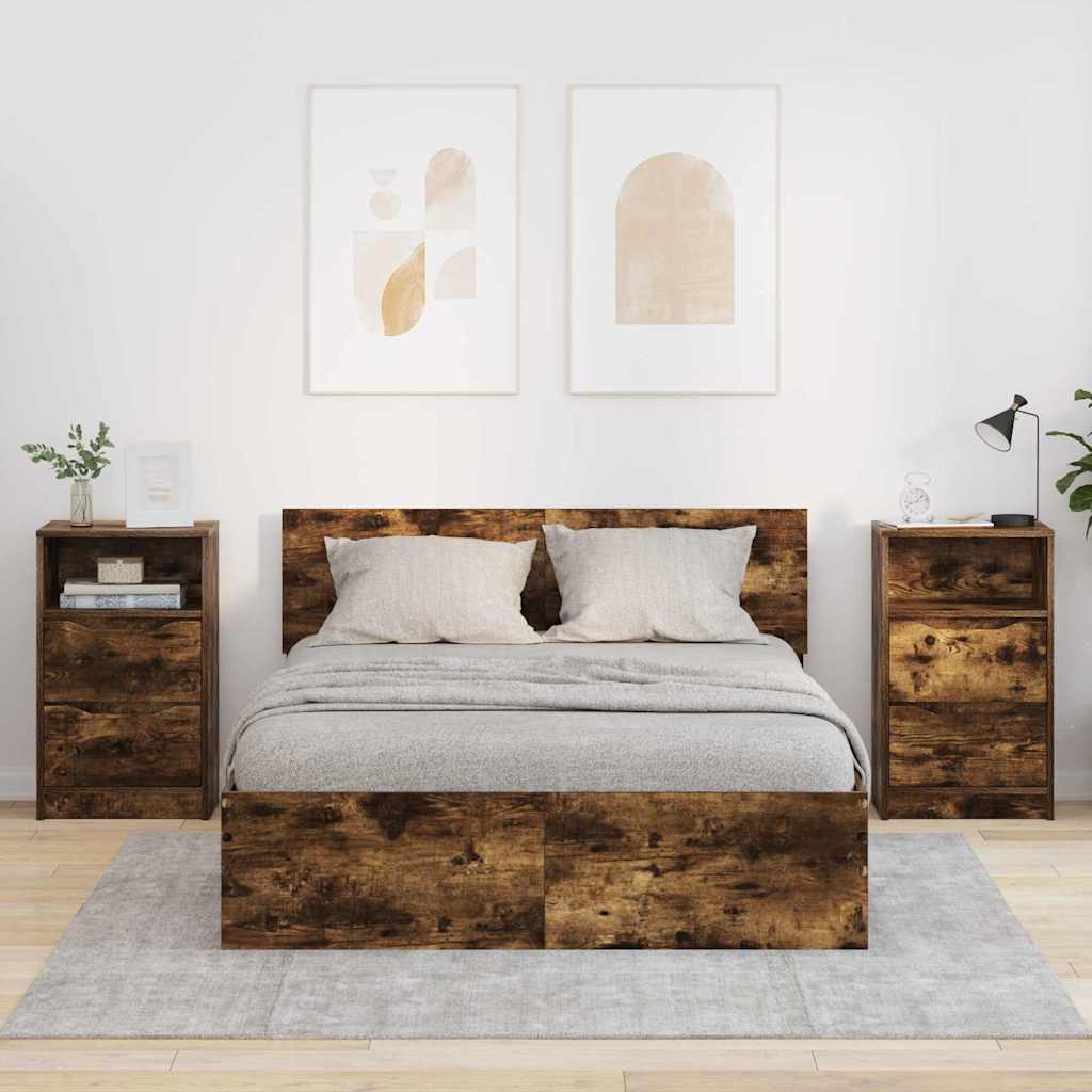 Nachtkastjes 2 pcs Gerookt eiken 40 x 30 x 467 cm Bewerkt hout is nu te koop bij PeponiXL, paradijselijk wonen!