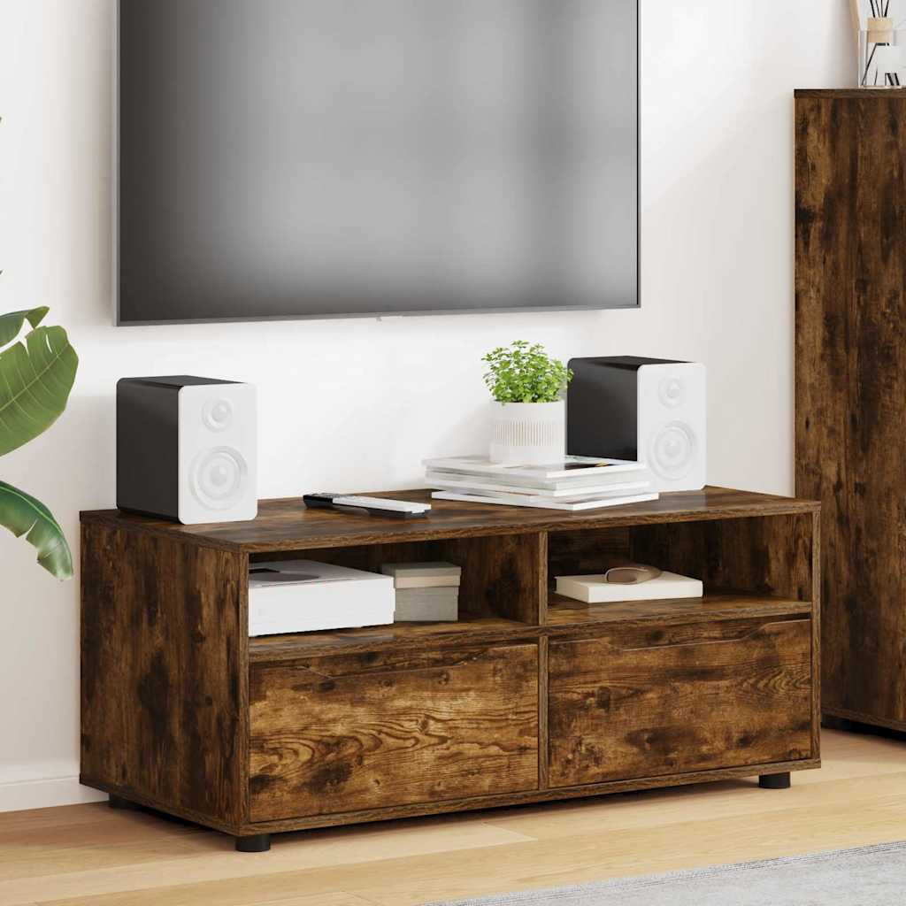 TV-kast met lade Gerookt eiken 100 x 48 x 43 cm Bewerkt hout is nu te koop bij PeponiXL, paradijselijk wonen!