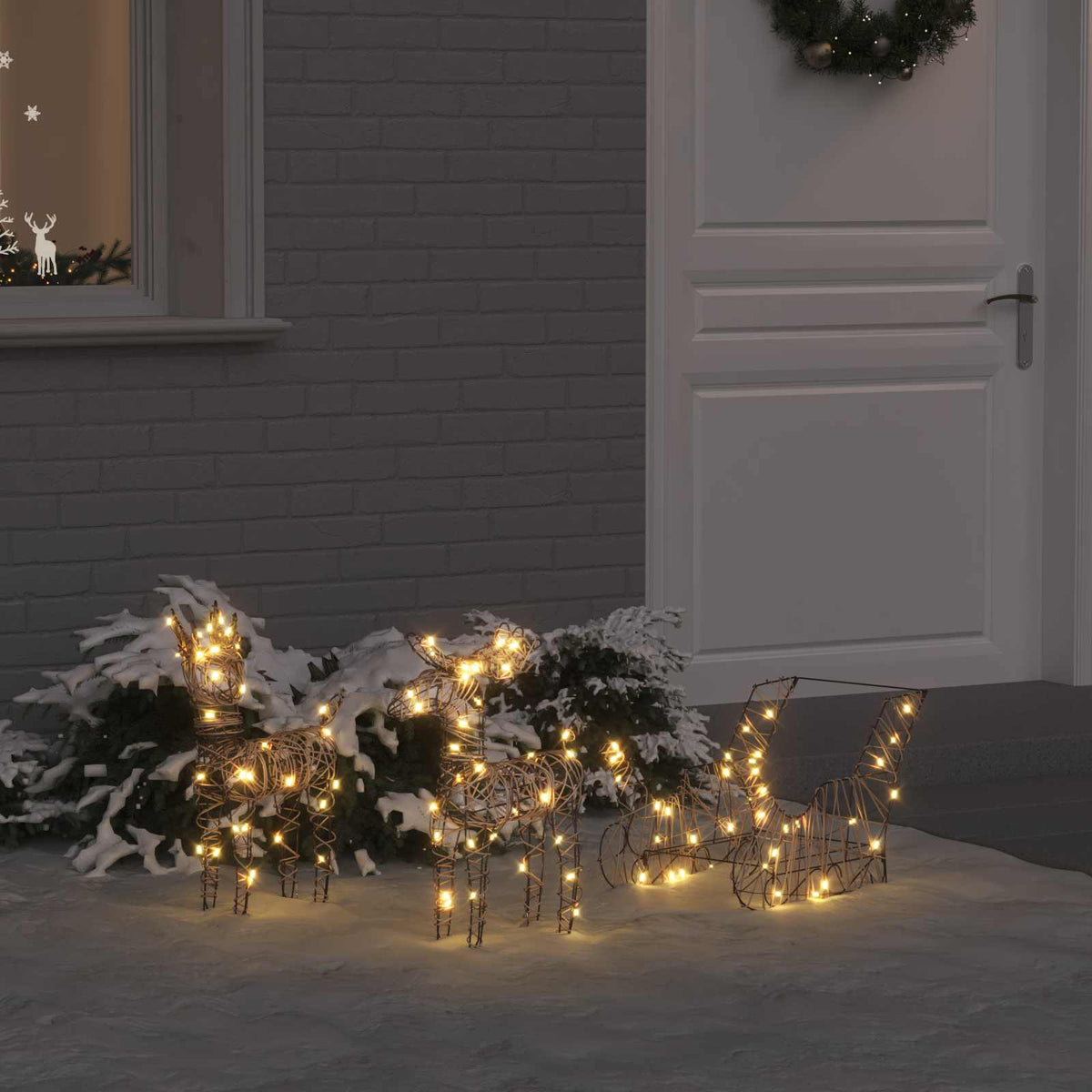 Rendier trek slede met 160 LED Warmwit 53 x 28 x 33 cm Rattan is nu te koop bij PeponiXL, paradijselijk wonen!