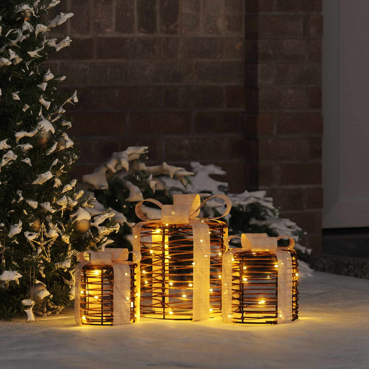 Cadeau Doos Decoratie 3 st Warmwit 20 x 20 x 20 cm Rattan is nu te koop bij PeponiXL, paradijselijk wonen!