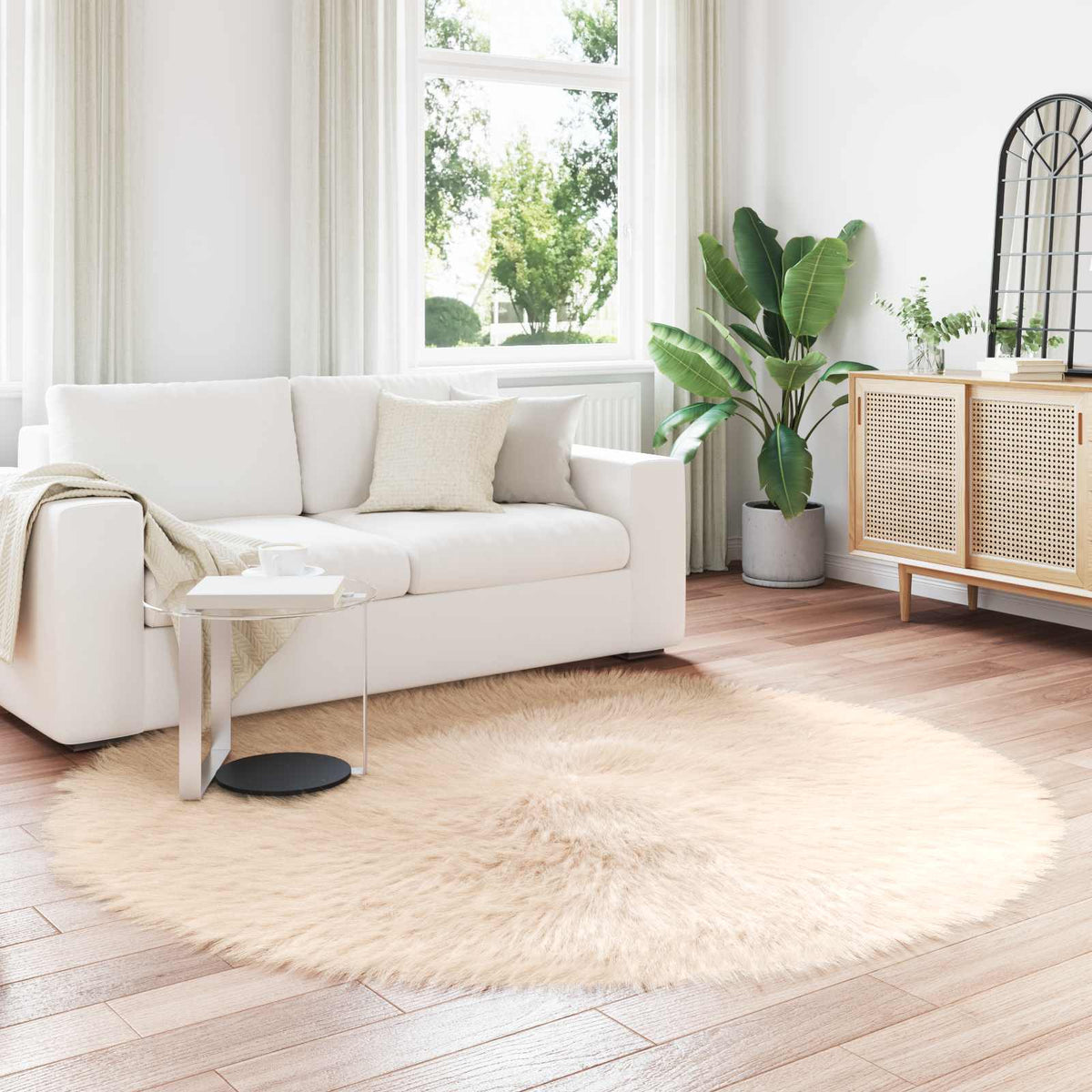 Tapijt van imitatie TAFALLA Beige Ø 160 cm Polyester is nu te koop bij PeponiXL, paradijselijk wonen!