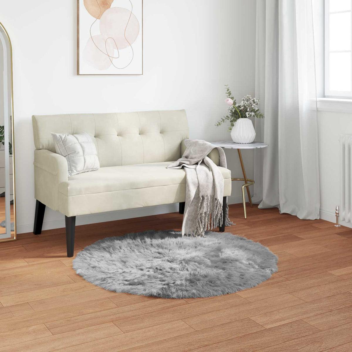 Tapijt van imitatie TAFALLA Grijs Ø 100 cm Polyester is nu te koop bij PeponiXL, paradijselijk wonen!