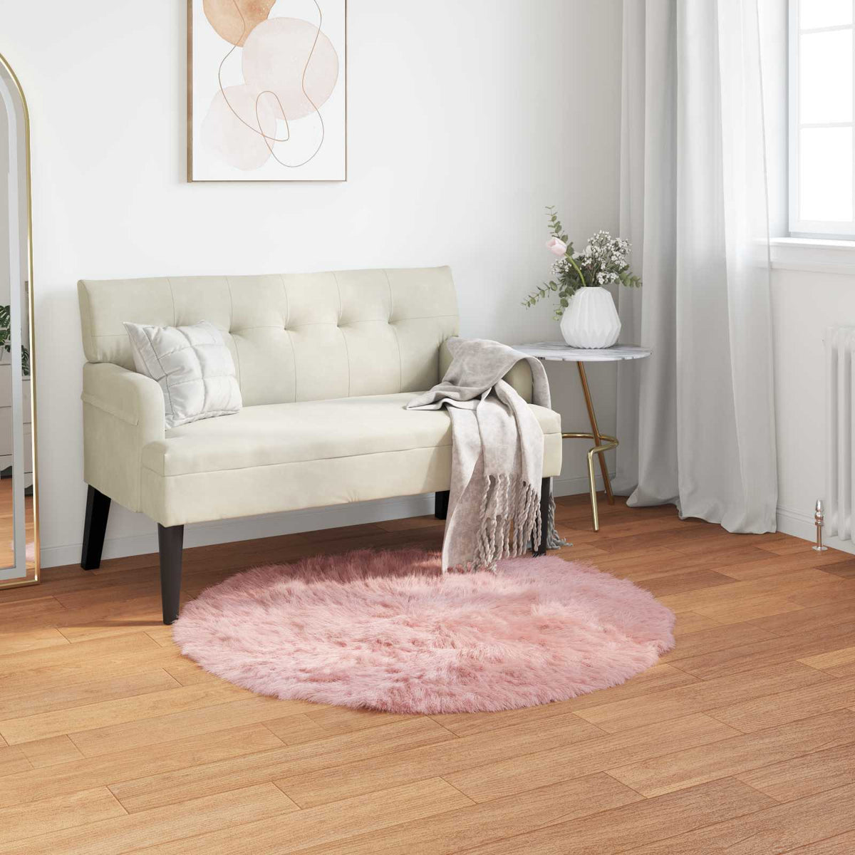 Tapijt van imitatie TAFALLA Roze Ø 80 cm Polyester is nu te koop bij PeponiXL, paradijselijk wonen!