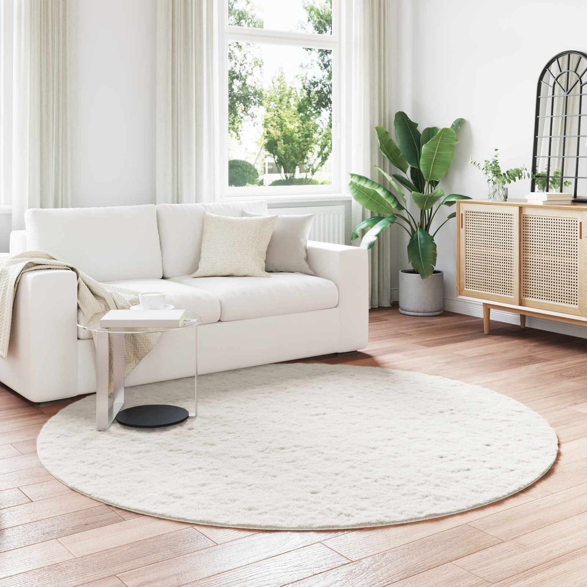 Antislip vloerkleed van imitatie konijnenbont OLITE Ø 160 cm is nu te koop bij PeponiXL, paradijselijk wonen!