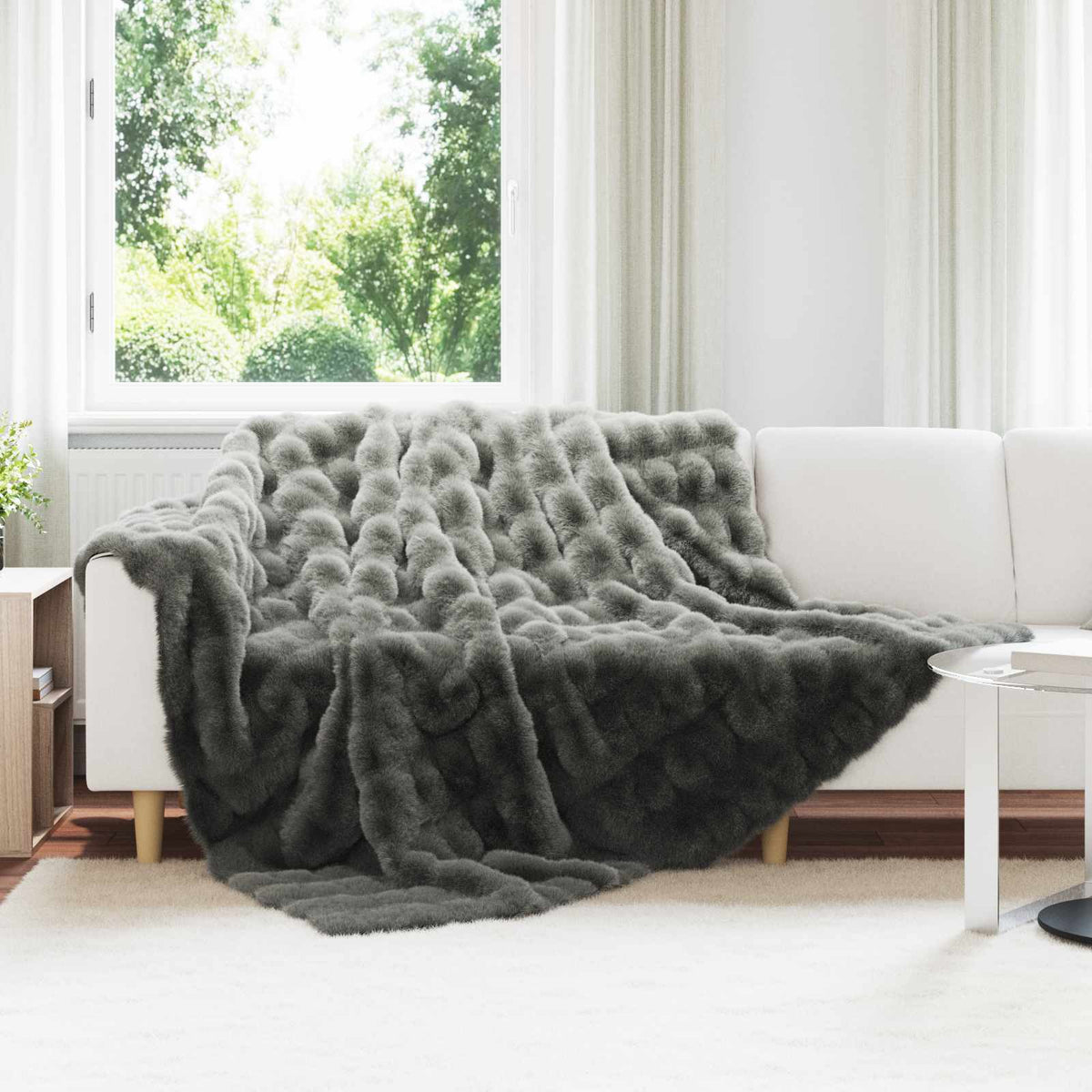 Antislip deken van imitatie konijnenbont Olite Donkergrijs is nu te koop bij PeponiXL, paradijselijk wonen!