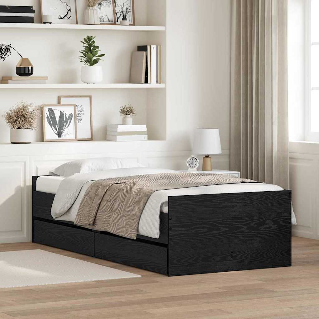 Bedframe met lade Zwart Eiken 90 x 200 cm Massief grenenhout is nu te koop bij PeponiXL, paradijselijk wonen!