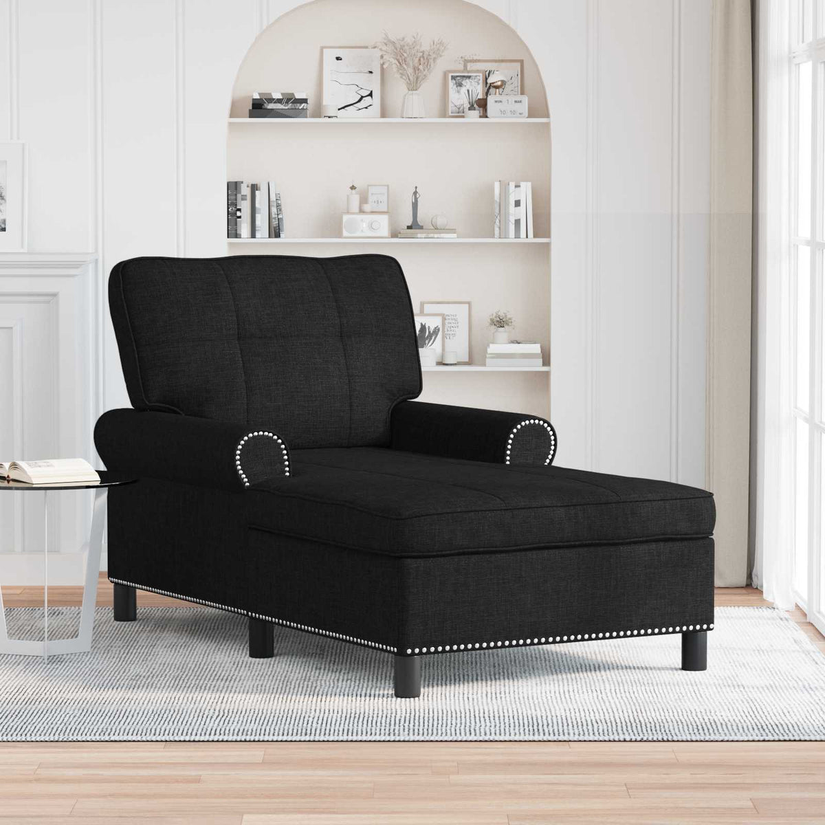 Chaise Lounge met kussen Zwart 91 x 157 x 91 cm Stof is nu te koop bij PeponiXL, paradijselijk wonen!