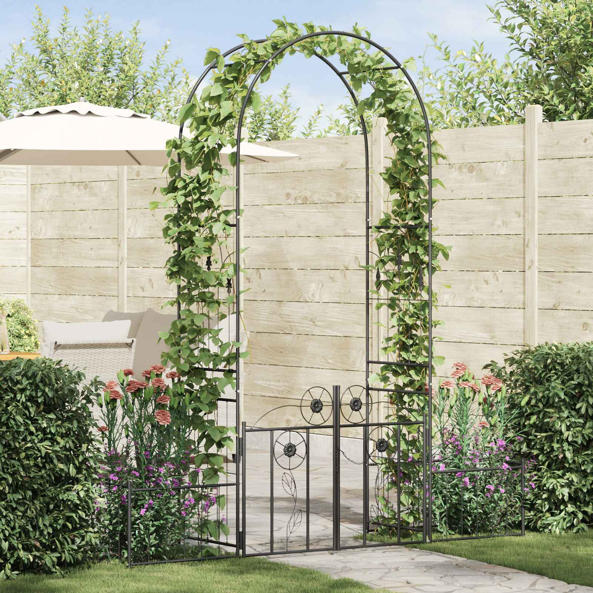 Tuin Boog met slot Zwart 203 x 50 x 218 cm is nu te koop bij PeponiXL, paradijselijk wonen!