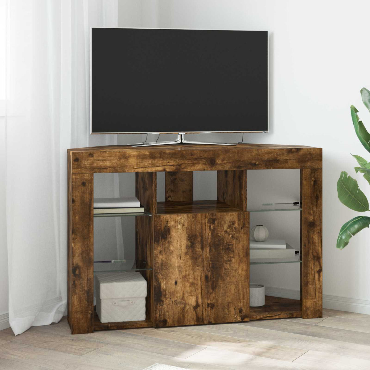 Hoek LED TV Kast 100x40x68cm Gerookt eiken Bewerkt hout is nu te koop bij PeponiXL, paradijselijk wonen!