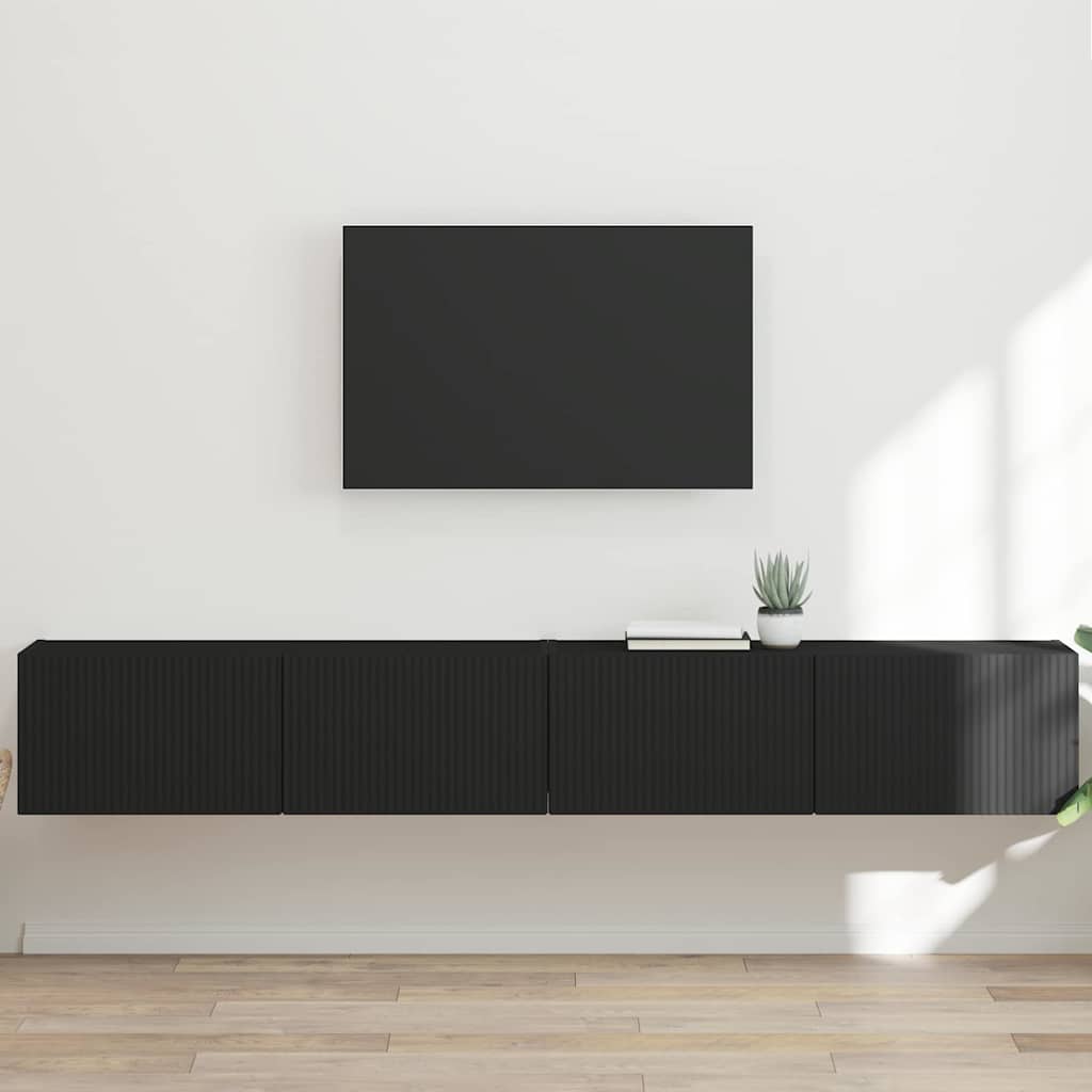 TV Wandkast 2 st Zwart Bewerkt hout is nu te koop bij PeponiXL, paradijselijk wonen!