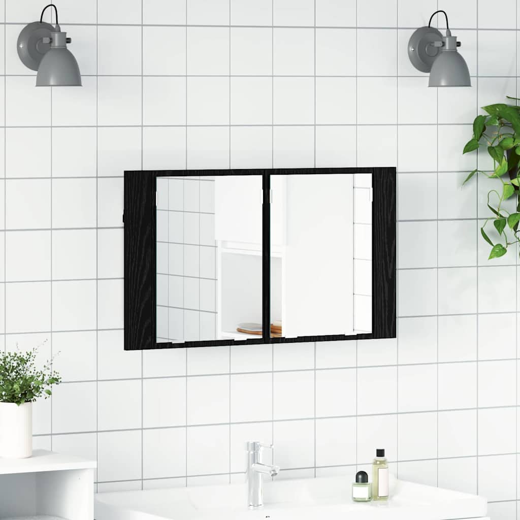 Badkamer spiegelkast Zwart Eiken 80 x 12 x 45 cm Bewerkt hout is nu te koop bij PeponiXL, paradijselijk wonen!