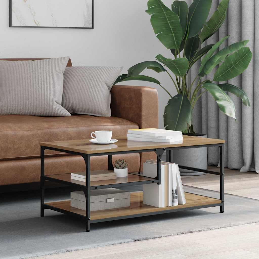 Salontafel Artisan Eiken 90 x 49 x 40 cm Bewerkt hout is nu te koop bij PeponiXL, paradijselijk wonen!